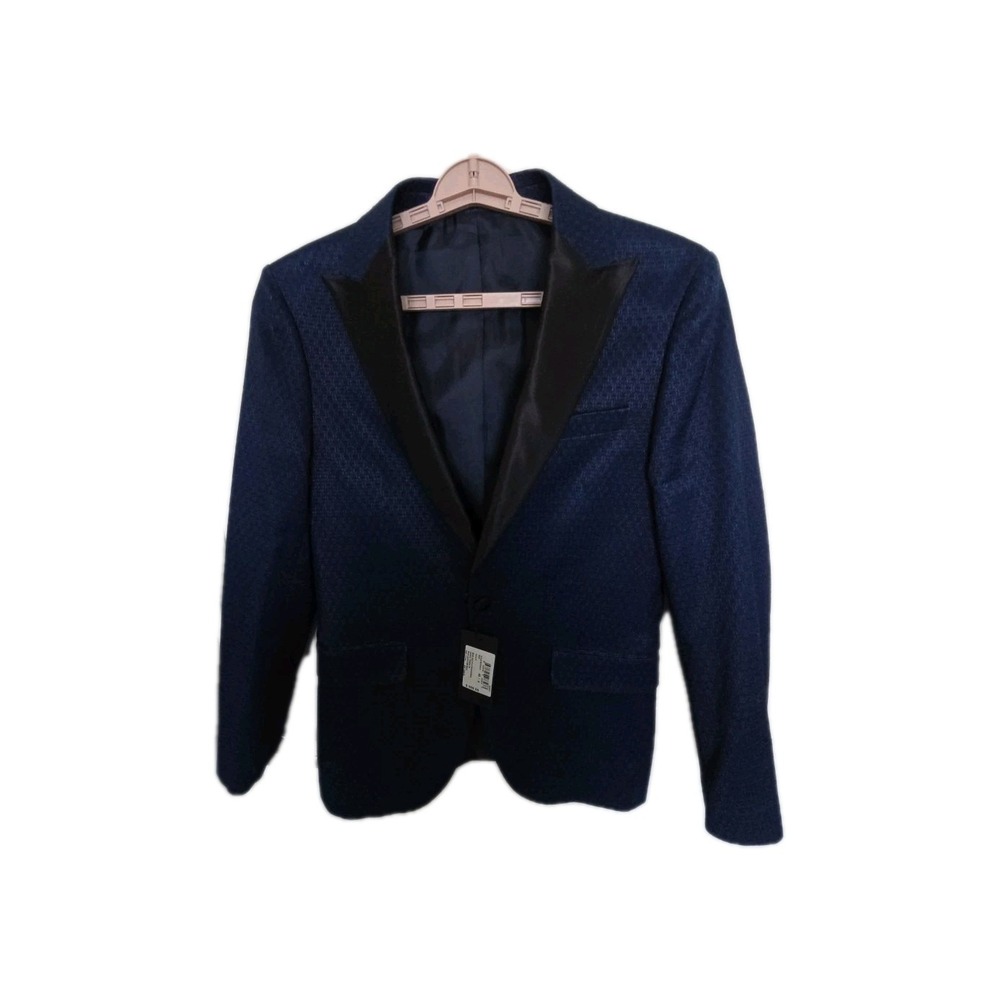 SAYKI Cerimonia Suit Jacket 48 Navy Geometric Pattern Stretch Blazer Sport Coat